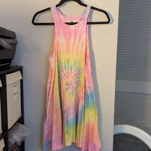 unif neon pastel tie dye sleeveless tank mini dress size small vintage rare